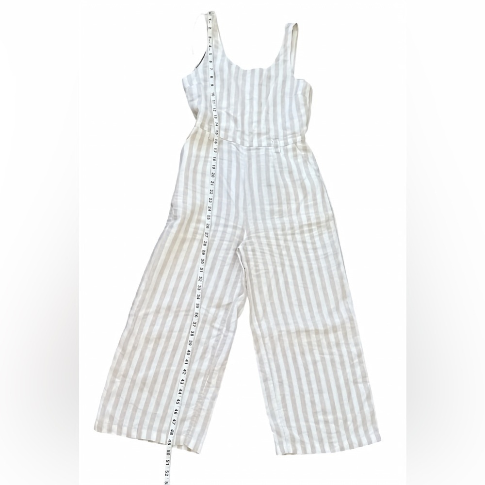 ST Tropez Linen Jumpsuit – Tan/White Stripes – Size 2 – Wide-Leg Capri Style - Picture 7 of 10